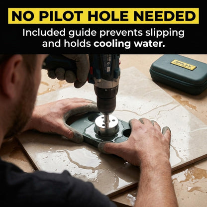 Drilling porcelain tile through the guide