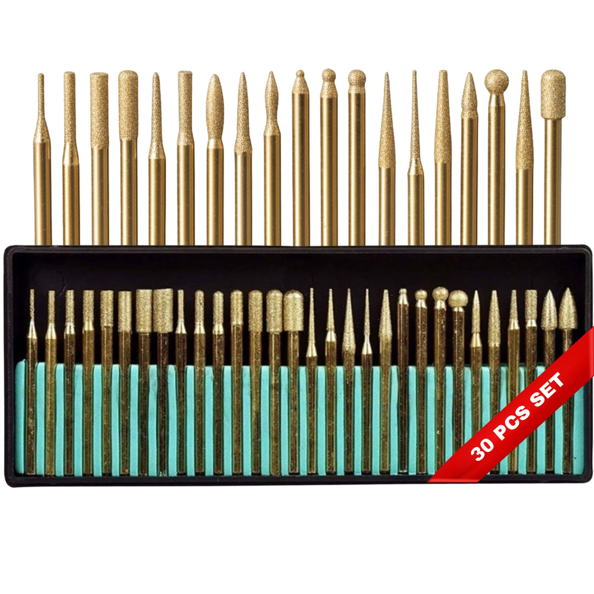 Full 30-piece titanium diamond burr set