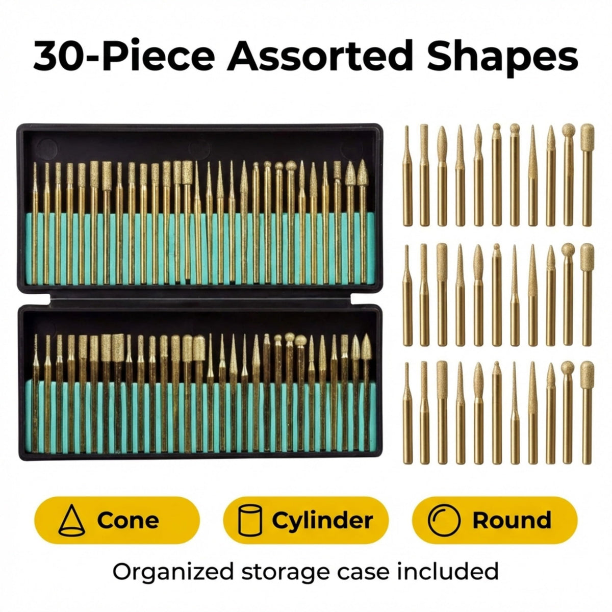 Assorted cone, cylinder and round shapes