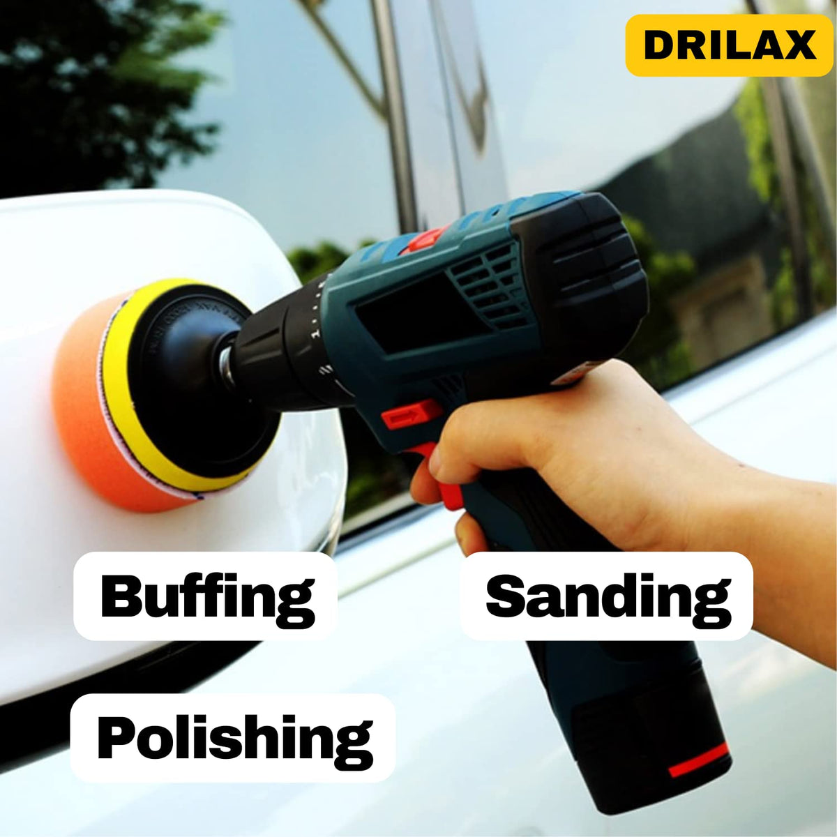 3 inch pad buffing, sanding and polishing a car