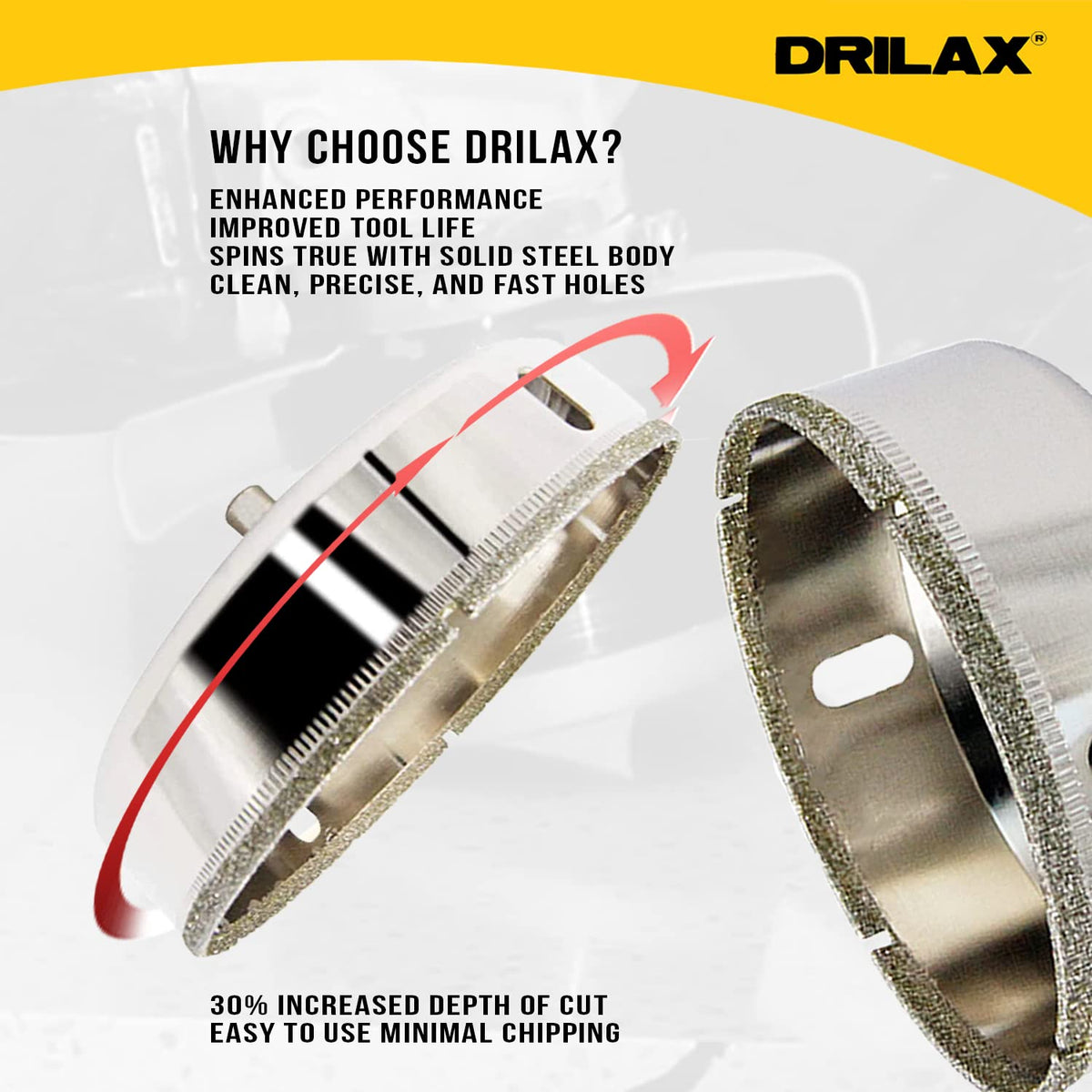Solid steel body spins true; 30% increased depth of cut