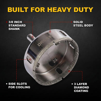Built for heavy duty: 3/8 inch standard shank, solid steel body, side slots, 3 layer diamond coating