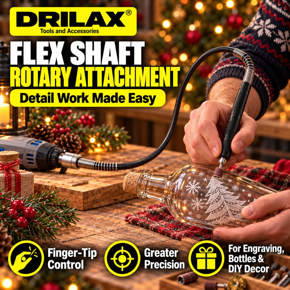 Flex shaft engraving a glass bottle