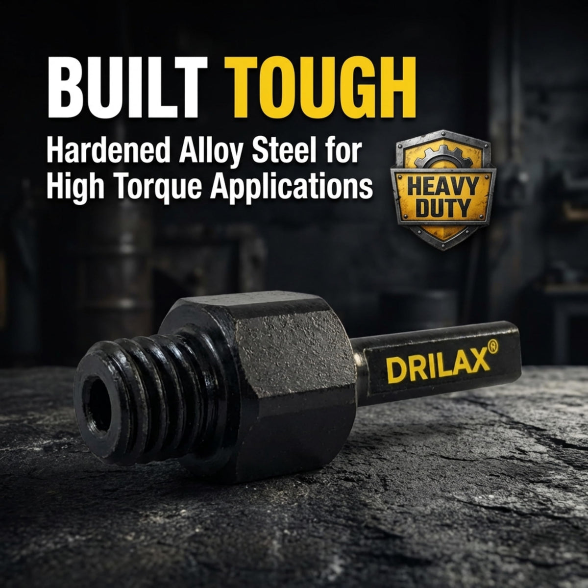 Hardened alloy steel drill adapter for high torque