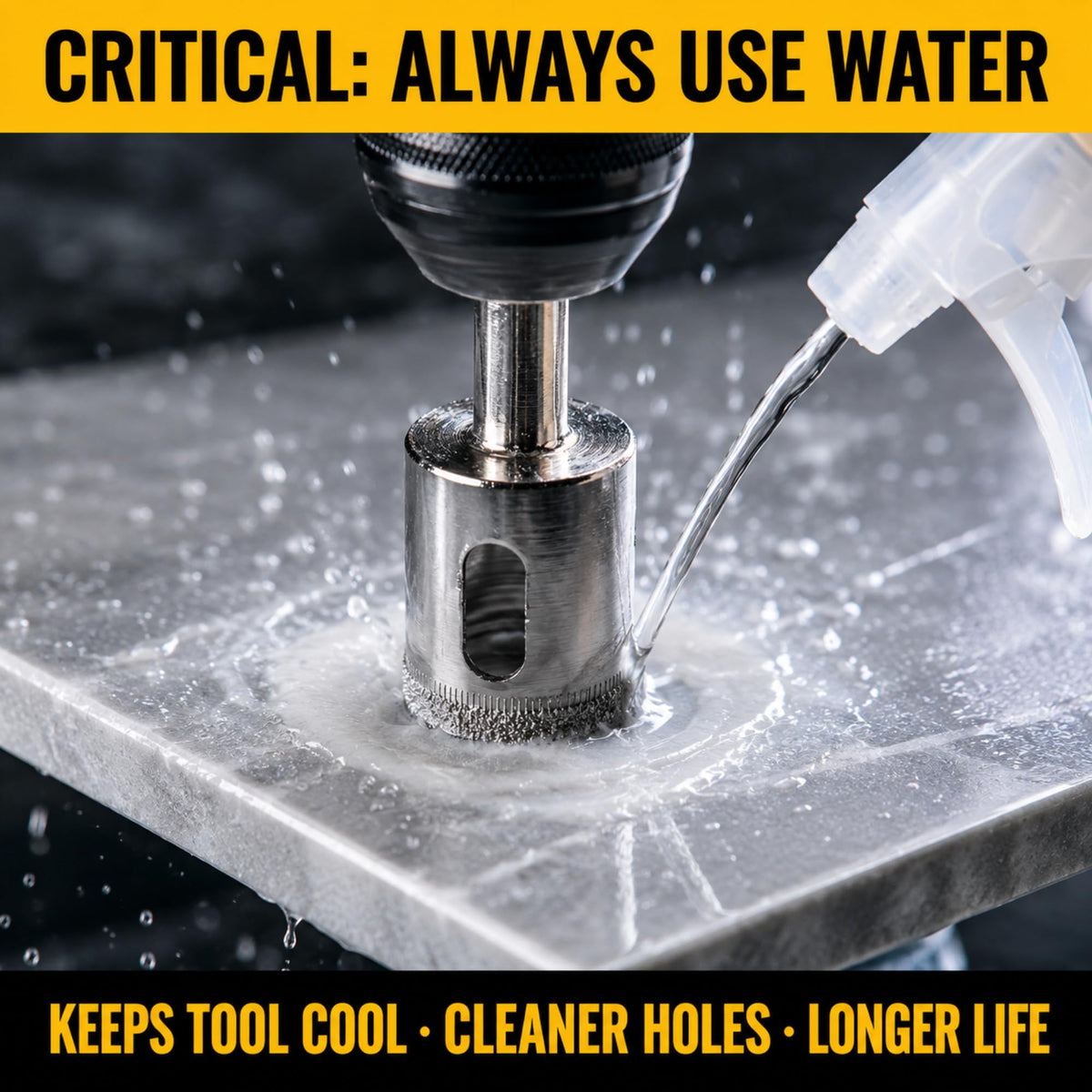 Always use water when drilling tile