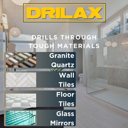 Drills granite, quartz, wall and floor tiles, glass and mirrors
