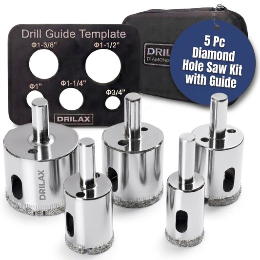 5-piece diamond hole saw set with drill guide template and case