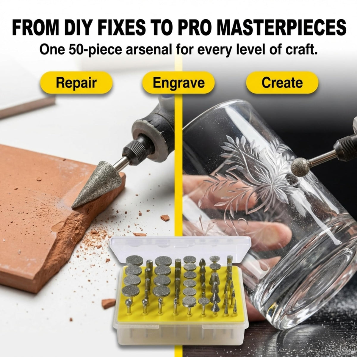 Repair, engrave and create with the 50-piece set