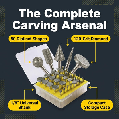 50 distinct diamond burr shapes with 1/8 inch shank