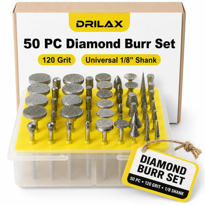 50-piece diamond burr set, 120 grit, in storage case