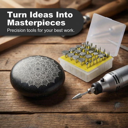 Engraved stone with the 50-piece burr set
