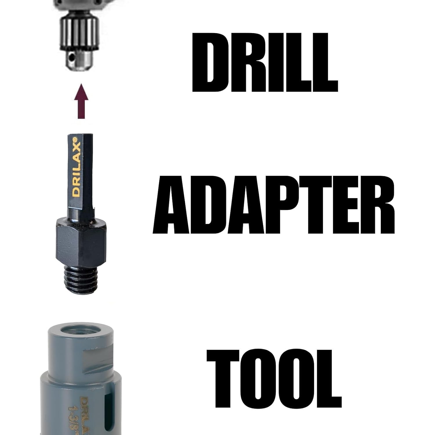 Heavy Duty Core Drill Adapter for Threaded Arbor Diamond Hole Saw 5/8 inch - 11 to 1/2" Shank Sanding Attachment Arbor Shaft Adapter drilax-tools