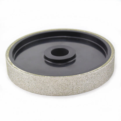 6 inch 100 grit diamond cabbing wheel, side view showing 1 inch arbor hub