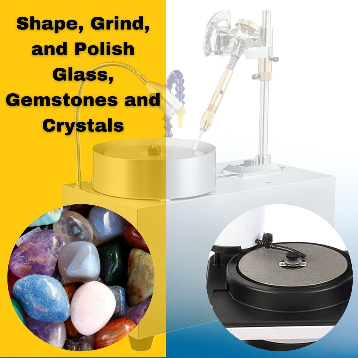 Shape, grind and polish glass, gemstones and crystals on a flat lap machine