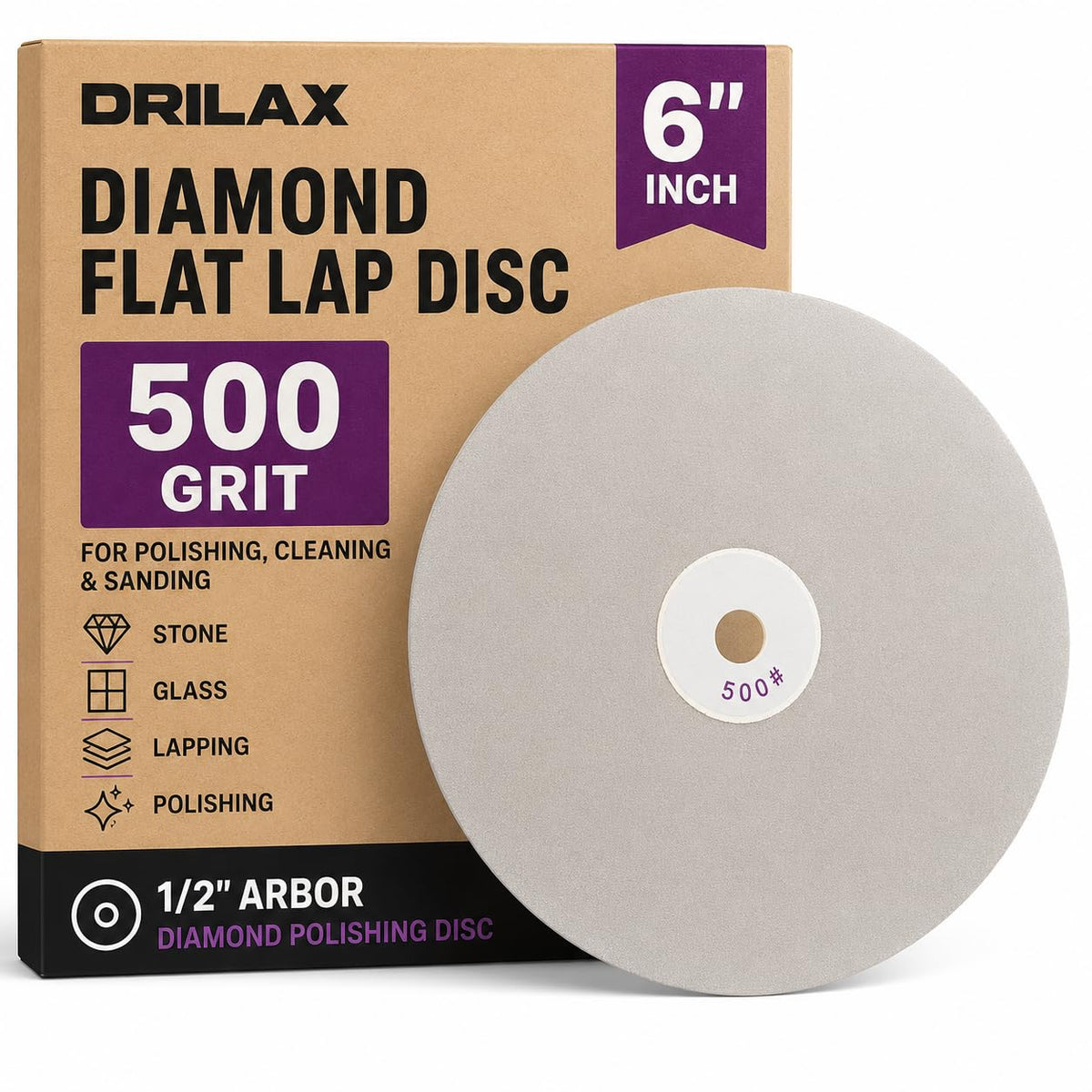 6 inch 500 grit diamond flat lap disc in package