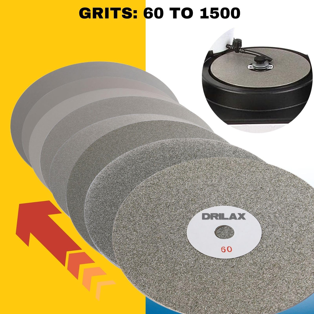 Diamond flat lap discs in grits from 60 to 1500 for flat lap machines