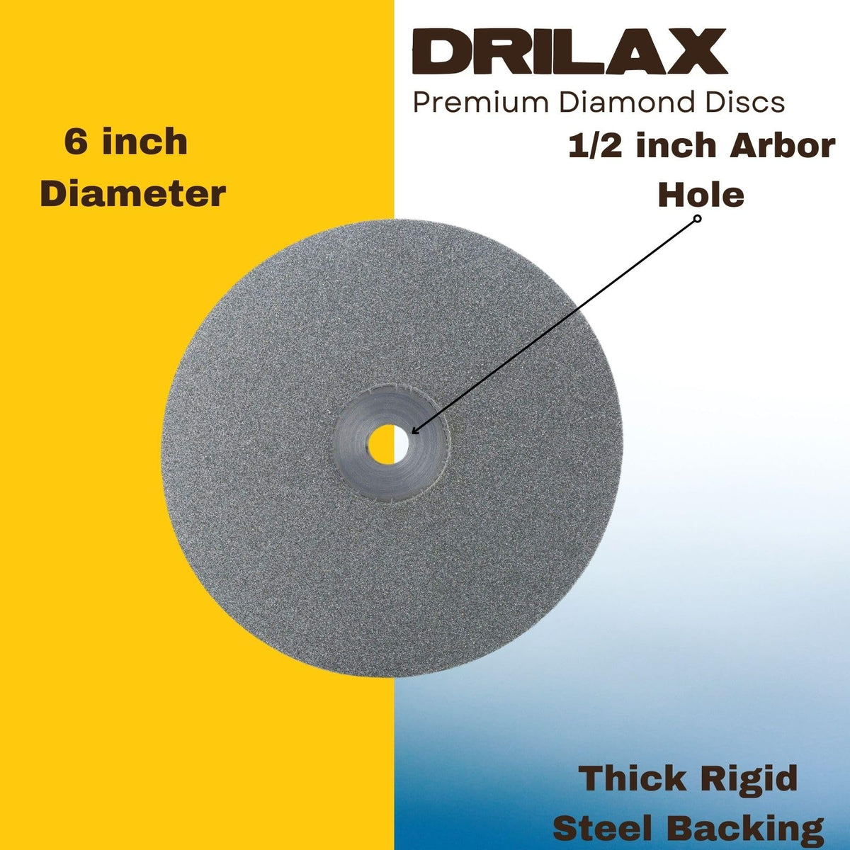 6 inch diameter, 1/2 inch arbor hole, thick rigid steel backing