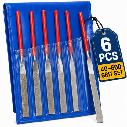 6-piece diamond flat file set 40 to 600 grit in blue pouch