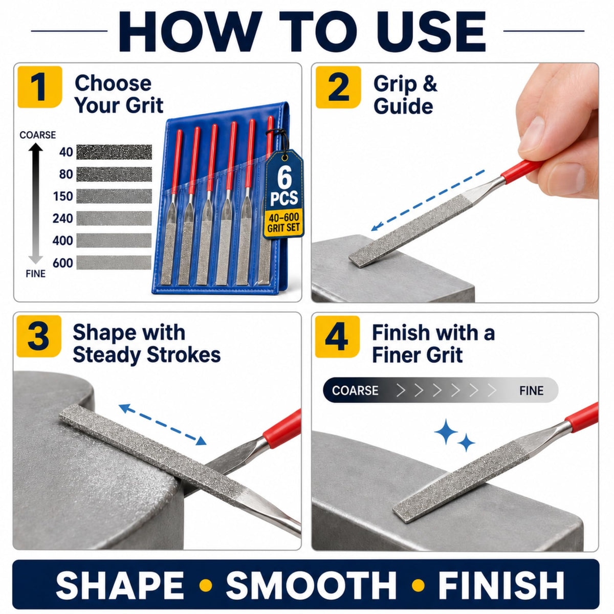 How to use the diamond flat file set in 4 steps