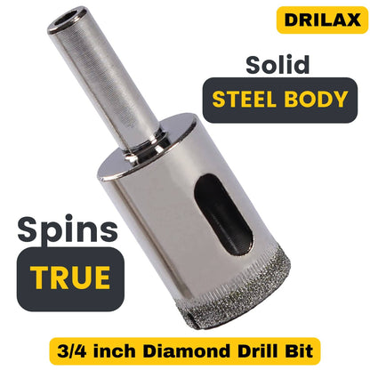 Drilax 3/4" Diamond Drill Bit Hole Saw Set – 5‑Pack Wet Drilling Bits for Ceramic, Porcelain, Glass, Granite & Quartz