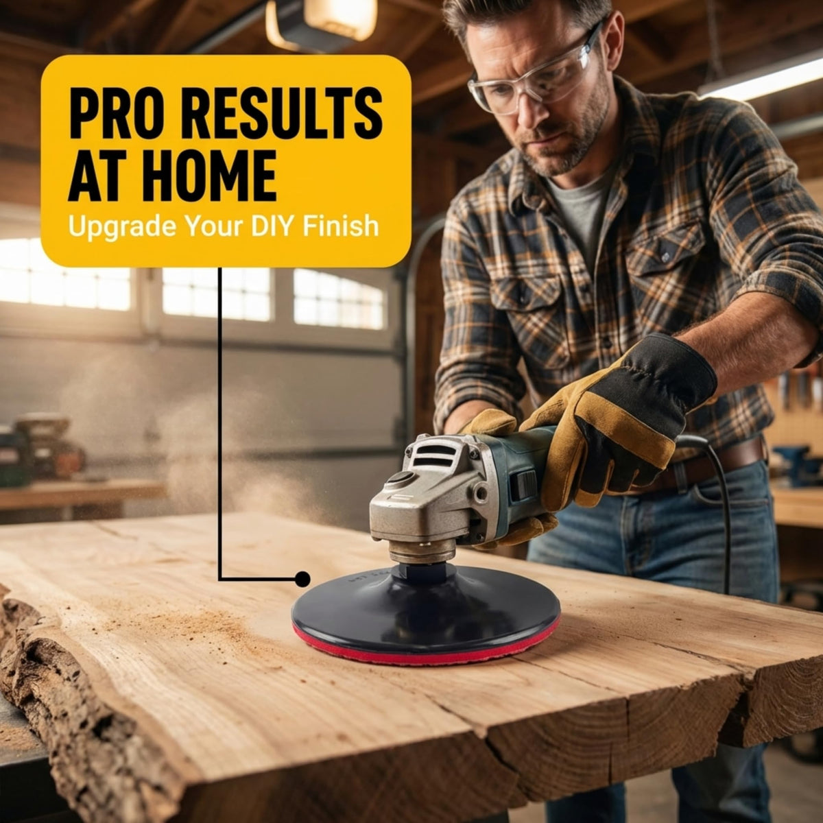 6 inch backing pad on a grinder sanding wood