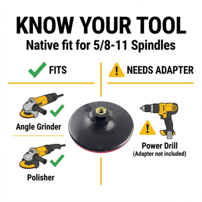 Fits angle grinders and polishers; drills need an adapter