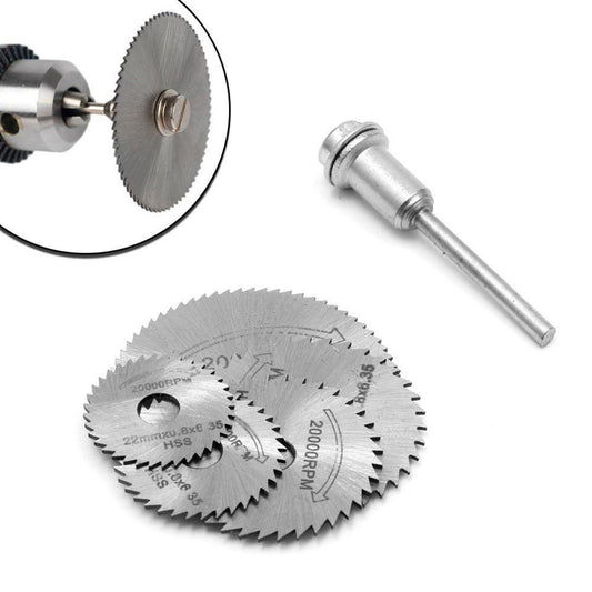 Five HSS cut-off saw blades with 1/8 inch mandrel