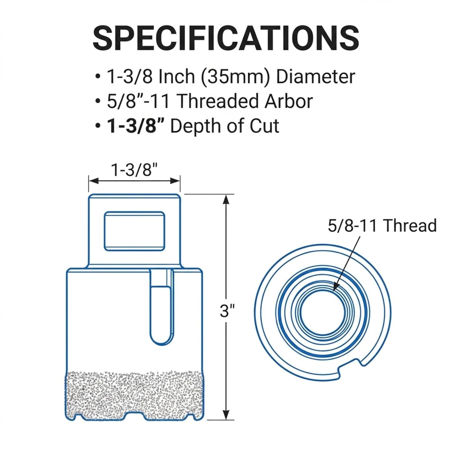 1-3/8 Inch Diamond Hole Saw | 5/8"-11 Angle Grinder | Concrete & Tile