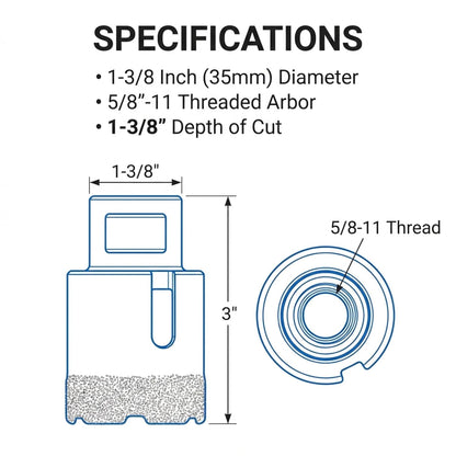 1-3/8 Inch Diamond Hole Saw | 5/8"-11 Angle Grinder | Concrete & Tile
