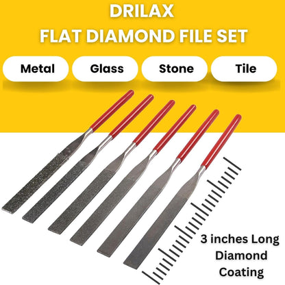Drilax 6-Piece Diamond Flat File Set – Grits 40, 80, 150, 240, 400, 600 for Glass, Jewelry, Stone & Metal