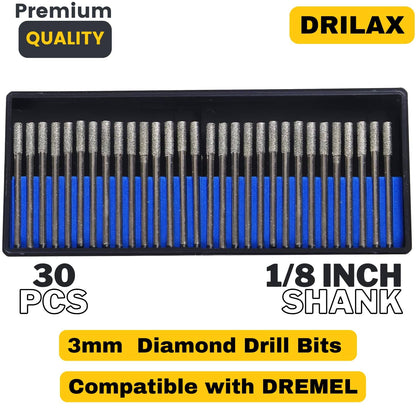 30pc 3mm Diamond Drill Bit Set for Sea Glass | Drilax