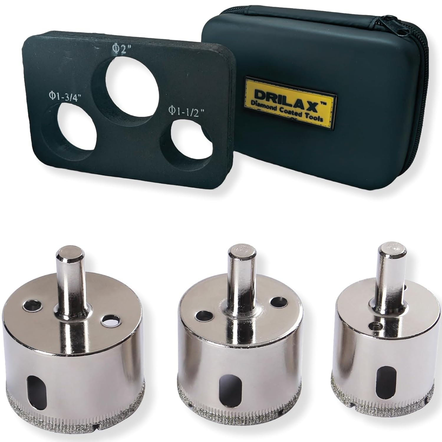 Drilax 3 Pcs Diamond Drill Bit Set Extra Tall 1-1/2" , 1-3/4" , 2" for Ceramic Porcelain Tile, Granite Quartz Countertop Hole Saws Shower, Faucet Drilling Tool 3 Pack drilax-tools