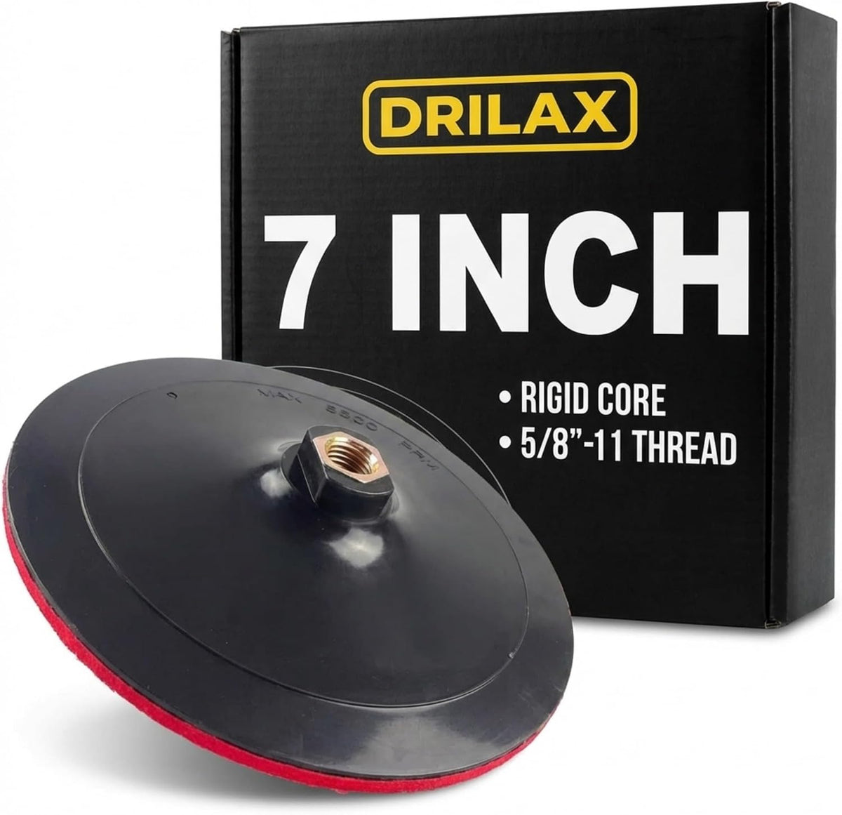 Drilax 7" Hook and Loop Backing Pad | Rigid, Low-Profile | 5/8"-11 Thread Fit