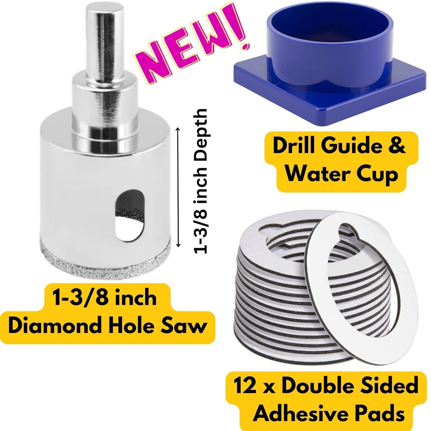 Drilax 1-3/8" Diamond Hole Saw Kit – With Water Delivery & Precision Guide for Granite, Tile, Quartz & Glass