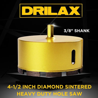 Drilax 4-1/2" Dry Core Diamond Masonry Hole Saw with Locator Guide – 3/8" Shank for Brick, Concrete, Stone
