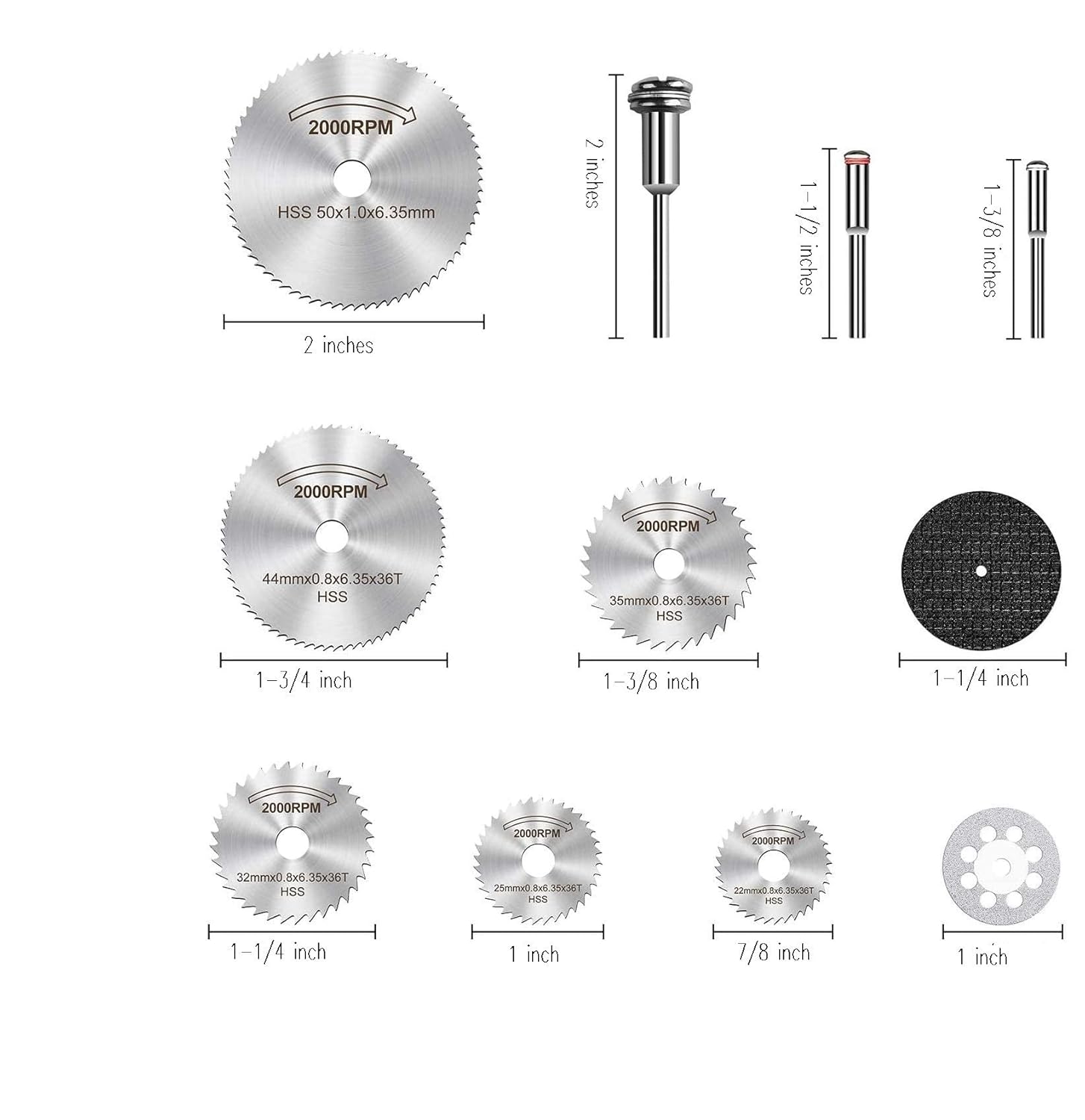 Cutting Wheel Set 60 pcs for Rotary Tool Compatible Dremel HSS Circular Saw Blades Diamond Wheels Cut Off 1/8’’ Shank Mandrels with Keyless Chuck