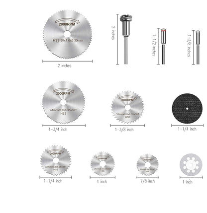 Cutting Wheel Set 60 pcs for Rotary Tool Compatible Dremel HSS Circular Saw Blades Diamond Wheels Cut Off 1/8’’ Shank Mandrels with Keyless Chuck