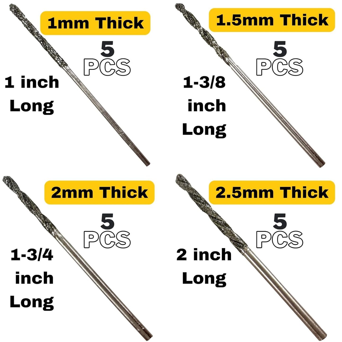 Drilax Diamond Drill Bits for Glass, Stones, Jewelry & Lapidary (1mm to 2.5 mm) 24 Pcs Set Collets Included