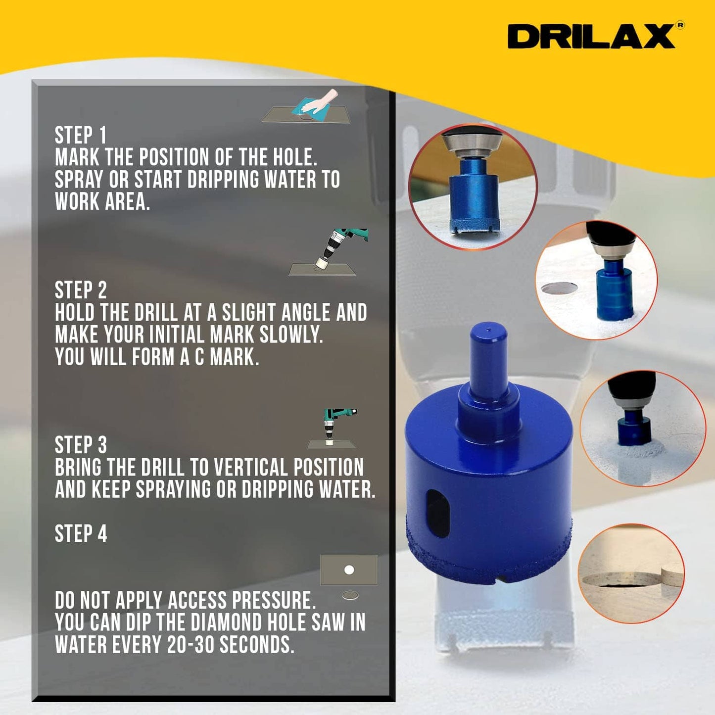 1-3/4 Inch Diamond Hole Saw Drill Bit for Tile, Glass, Granite & Quartz