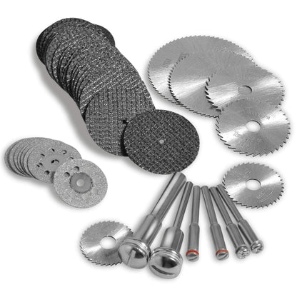 Drilax 60-Piece Rotary Cutting Disc Wheel Set – HSS & Diamond Blades, 1/8" Mandrels, Keyless Chuck, Dremel-Compatible