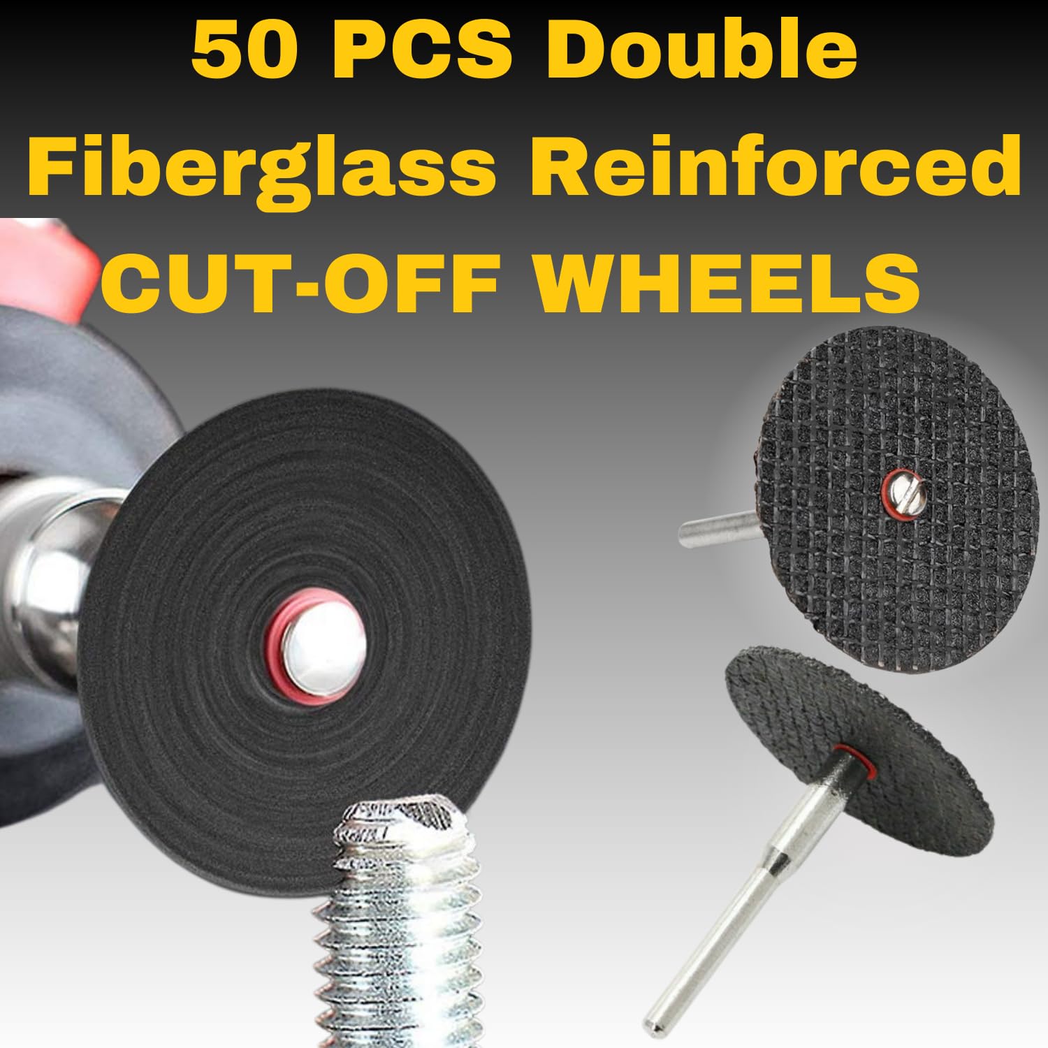 Fiberglass Reinforced Cut-Off Wheels 50 Pieces 1 1/4 inch Diameter Abrasive Cutting Tool Disc with 4 402 Mandrels Included Rotary Discs Compatible with Dremel 426 426b drilax-tools