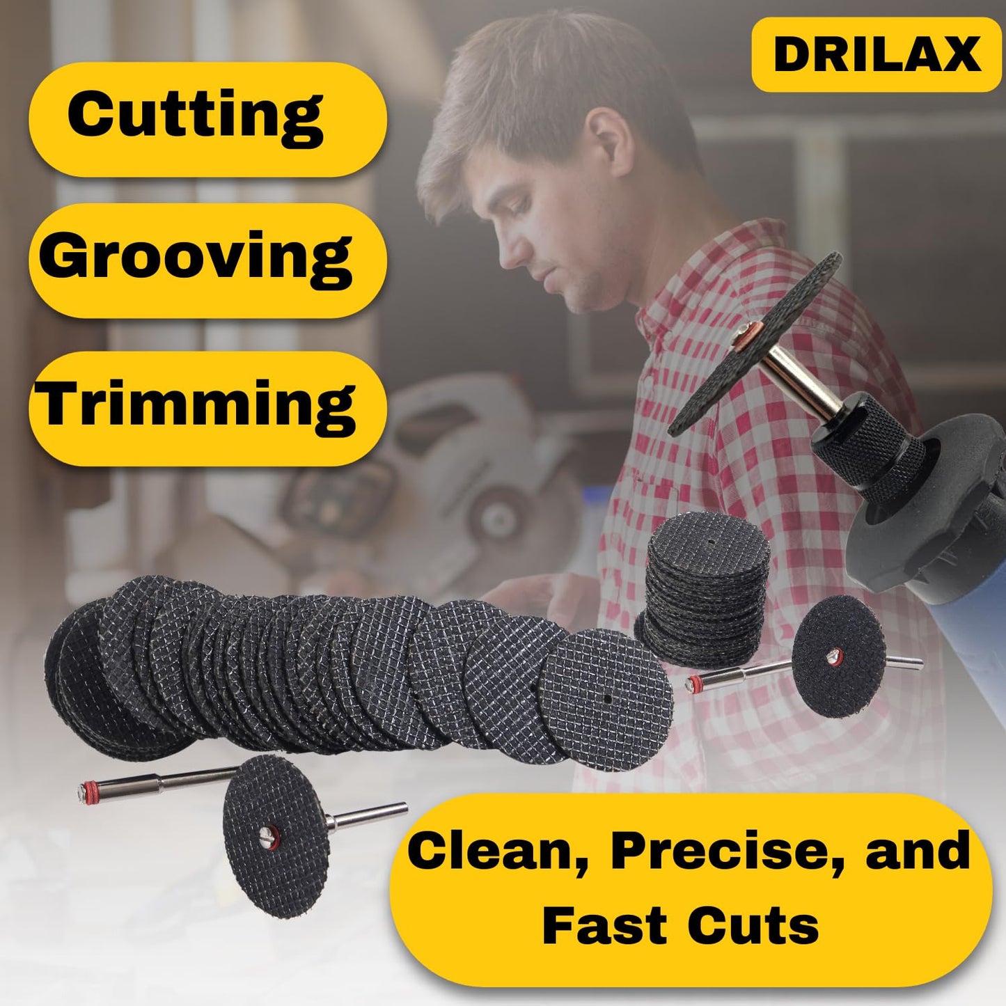 Fiberglass Reinforced Cut-Off Wheels 50 Pieces 1 1/4 inch Diameter Abrasive Cutting Tool Disc with 4 402 Mandrels Included Rotary Discs Compatible with Dremel 426 426b drilax-tools