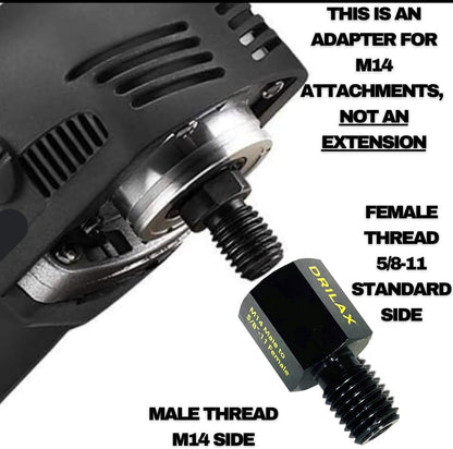 Drilax Angle Grinder Attachment M14 Adapter 5/8 inch 11 Female to M14 Male