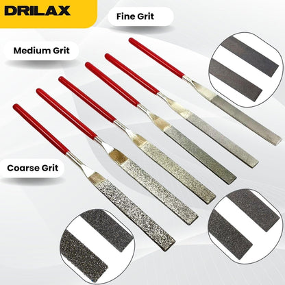 Drilax 6-Piece Diamond Flat File Set – Grits 40, 80, 150, 240, 400, 600 for Glass, Jewelry, Stone & Metal