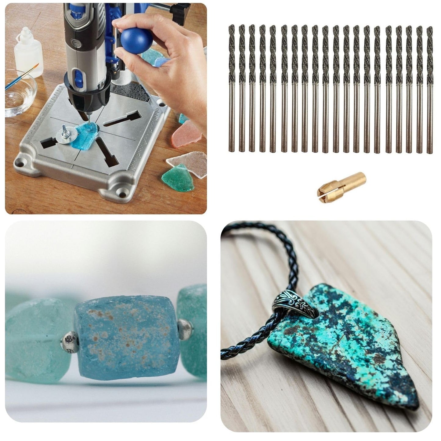 Diamond Drill Bit 2.5mm 20 Pieces Set Twist Tip Glass Drilling Making Jewelry Necklace Earrings Pendants Bracelets with Sea Shells Beach Rocks Ceramic Porcelain Gemstones drilax-tools