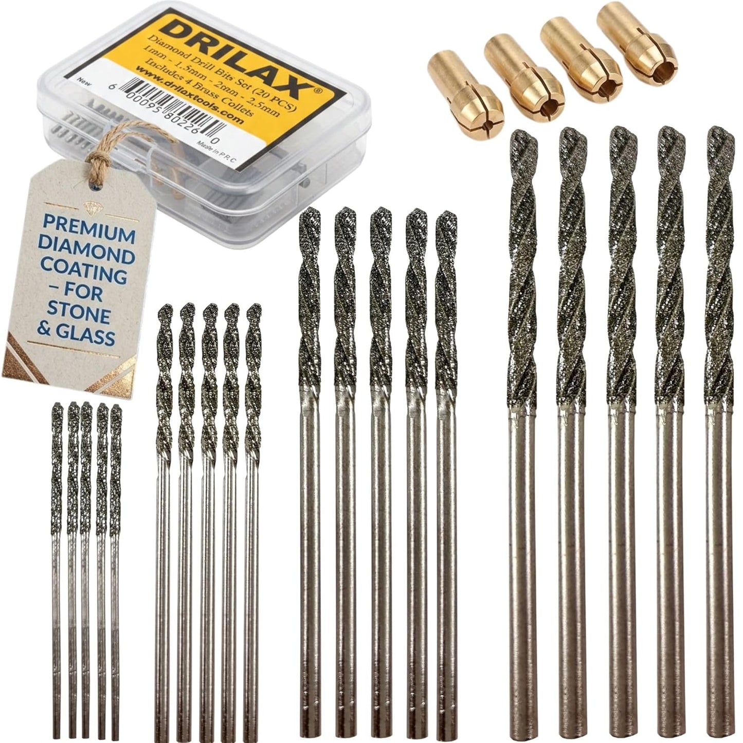24pc Mixed Diamond Drill Bit Set with Collets | Drilax