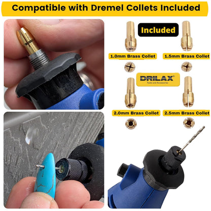 Drilax Diamond Drill Bits for Glass, Stones, Jewelry & Lapidary (1mm to 2.5 mm) 24 Pcs Set Collets Included