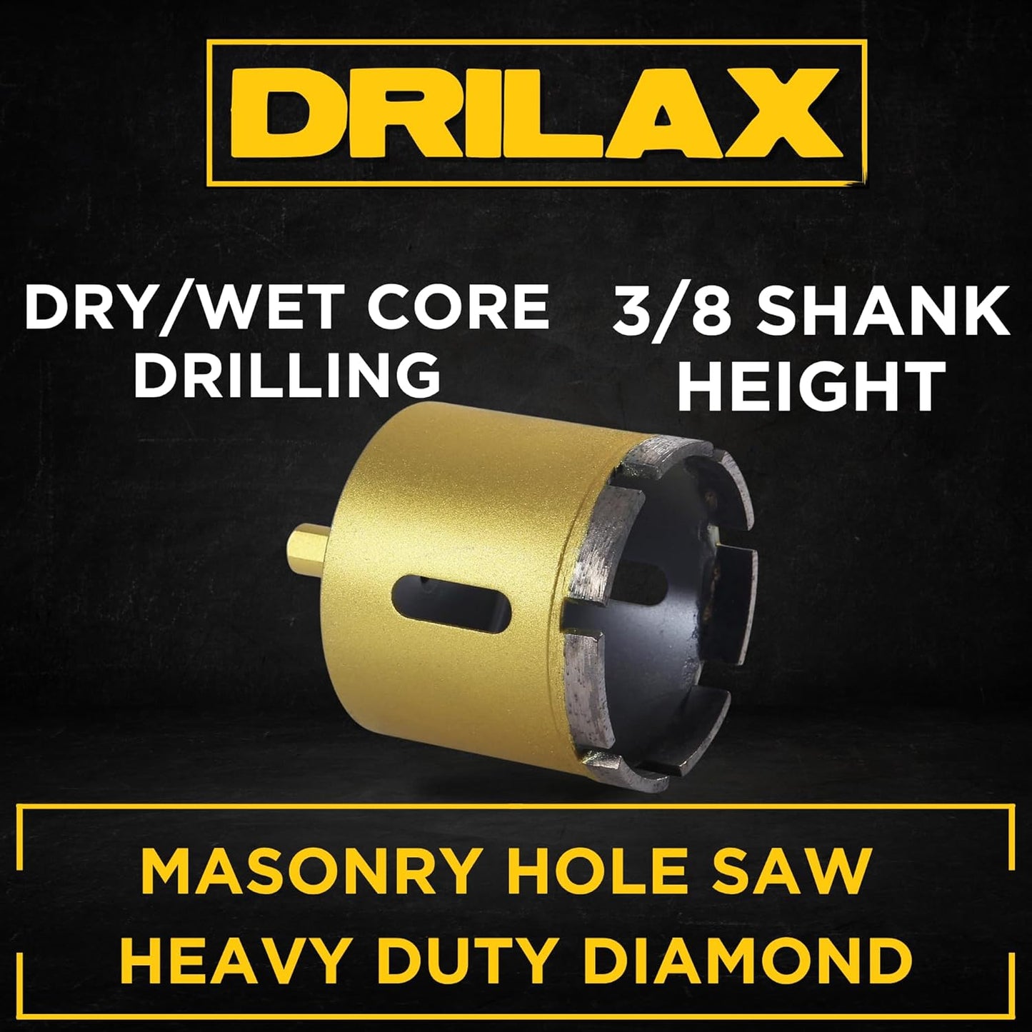 Drilax 2-1/2" Diamond Masonry Hole Saw – Deep Cut Core Bit for Brick, Concrete & Basement Walls – 2" Depth, 3/8" Shank – AC Vents, Conduits, Posts