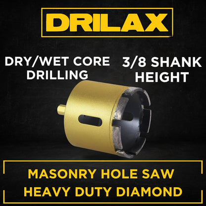 Drilax 2-1/2" Diamond Masonry Hole Saw – Deep Cut Core Bit for Brick, Concrete & Basement Walls – 2" Depth, 3/8" Shank – AC Vents, Conduits, Posts