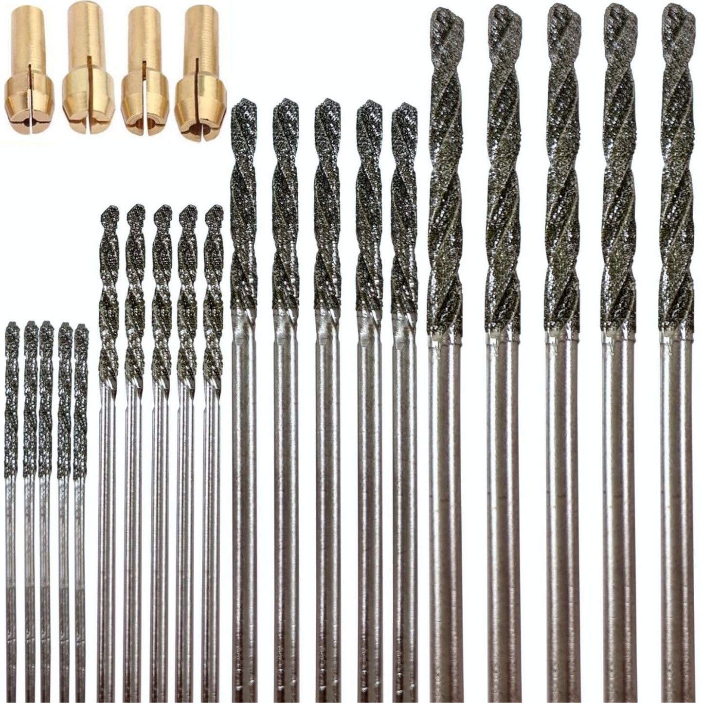 Diamond Drill Bit Set 1mm 1.5mm 2mm 2.5mm 20 Pieces 4 Sizes Twist Tip Jewelry Beach Sea Glass Shells Gemstones Lapidary Ornament Bracelet Necklace Art drilax-tools